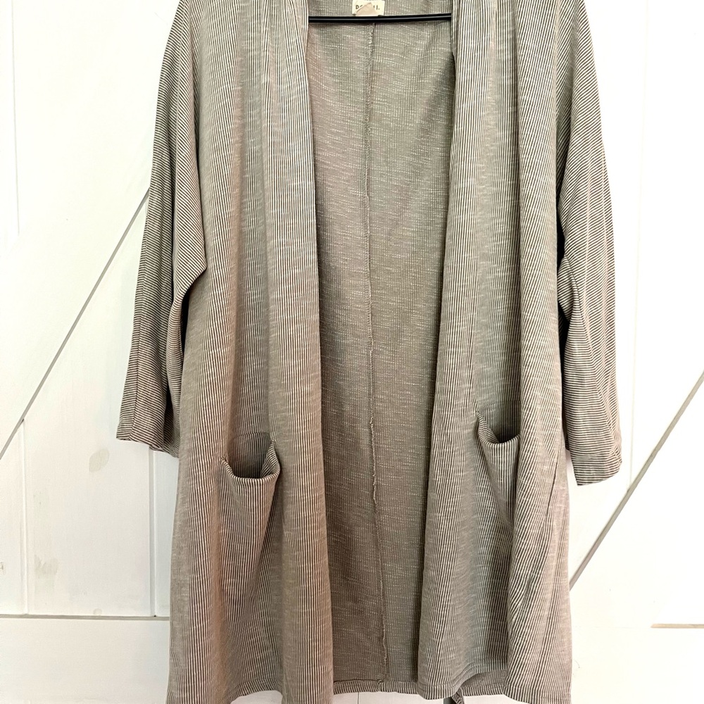 DONNI. Cream/Sage Green Striped Women's Cardigan